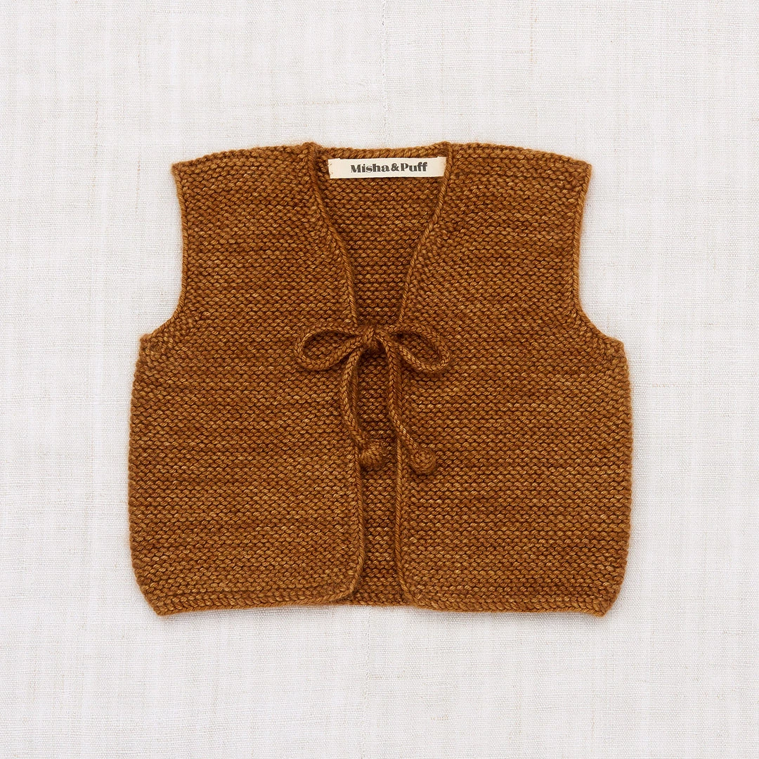 Misha & Puff Hand Knit Merino Wool/Cashmere Layette Captain's Vest - Nutmeg 3 Misha & Puff Hand Knit Merino Wool/Cashmere Layette Captain's Vest - Nutmeg