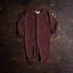 SISKIN Baby Wool Merino Wool/Silk Pointelle Pyjamas/ Romper - Chestnut