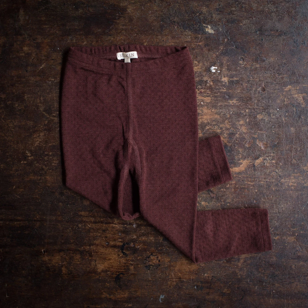 SISKIN Merino Wool/Silk Pointelle Leggings - Chestnut Kids Wool 4 SISKIN Merino Wool/Silk Pointelle Leggings - Chestnut Kids Wool