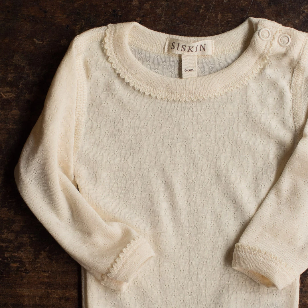 SISKIN Merino Wool/Silk Pointelle Picot Body - Pearl 4 SISKIN Merino Wool/Silk Pointelle Picot Body - Pearl