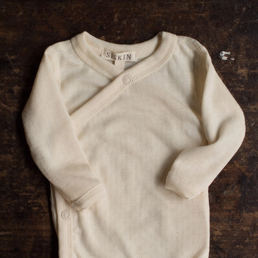 SISKIN Baby Wool Merino Wool/Silk Pointelle Wrap Body - Pearl 4 SISKIN Baby Wool Merino Wool/Silk Pointelle Wrap Body - Pearl