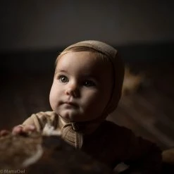 SISKIN Baby Wool Merino Wool/Silk Pointelle Bonnet - Caramel