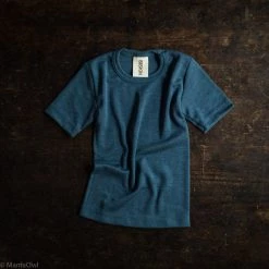 SISKIN By Engel Exclusive Organic Merino Wool & Silk SS Top - Deep Ocean Baby Wool