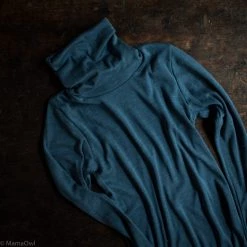 SISKIN By Engel Exclusive Women's Organic Merino Wool & Silk Rollneck Top - Deep Ocean