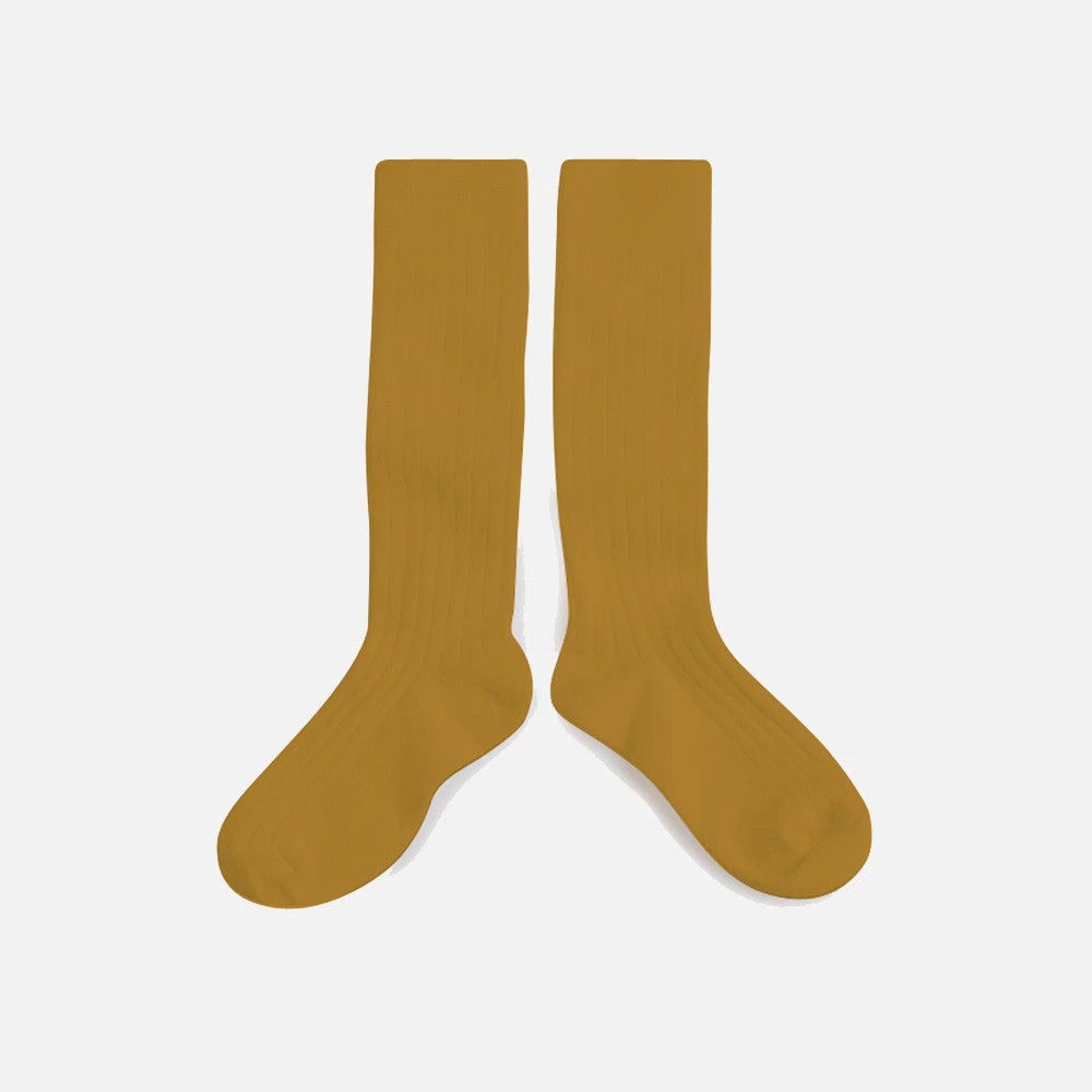 Collegien Babies & Kids Cotton Knee Socks - Mustard Cotton & Linen 3 Collegien Babies & Kids Cotton Knee Socks - Mustard Cotton & Linen