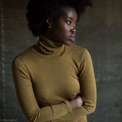 SISKIN By Engel Exclusive Women's Organic Merino Wool & Silk Rollneck Top - Deep Ochre