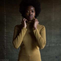 SISKIN By Engel Exclusive Women's Organic Merino Wool & Silk Rollneck Top - Deep Ochre