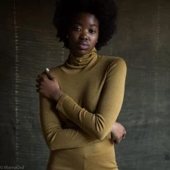 SISKIN By Engel Exclusive Women's Organic Merino Wool & Silk Rollneck Top - Deep Ochre