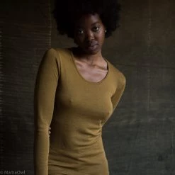 SISKIN By Engel Exclusive Women's Organic Merino Wool & Silk LS Top - Deep Ochre